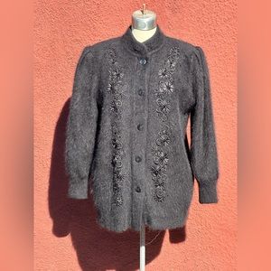 Vintage Lee Sands Angora Sweater Coat Beaded Cardigan